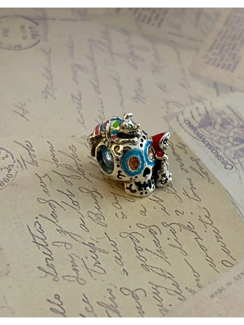 Gnoce Sterling Silver Enamel Day of the Dead Sugar Skull Charm